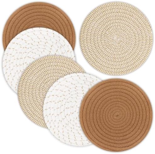 Trivets for Hot Dishes, Pots and Pans, 8 Inches Hot Pads 5 Pcs, Pot Holders for Kitchen, Heat Resistant Mat Protect Counter, Coasters Set Home Essentials Farmhouse Decor (Blue)