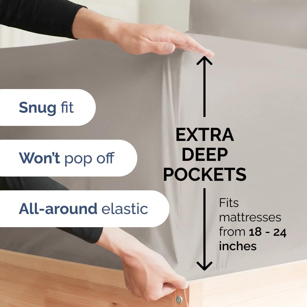 Extra Deep Queen Sheet Set - 6 Piece Breathable & Cooling Sheets - Hotel Luxury Bed Sheets Set - Easy & Secure Fit - Soft, Wrinkle Free & Comfy Sheets Set - White Sheet Set w/Extra Deep Pockets