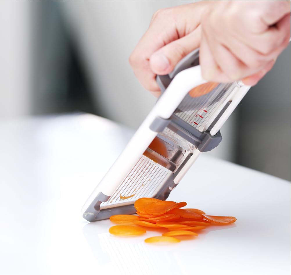 ZKIRON Multi Handheld Mandoline Slicer - Adjustable Stainless Steel Blade, Comfort Grip, Safety Features, Easy to Clean, Ideal for Speedy Slicing of Fruits and Vegetables (Gray)