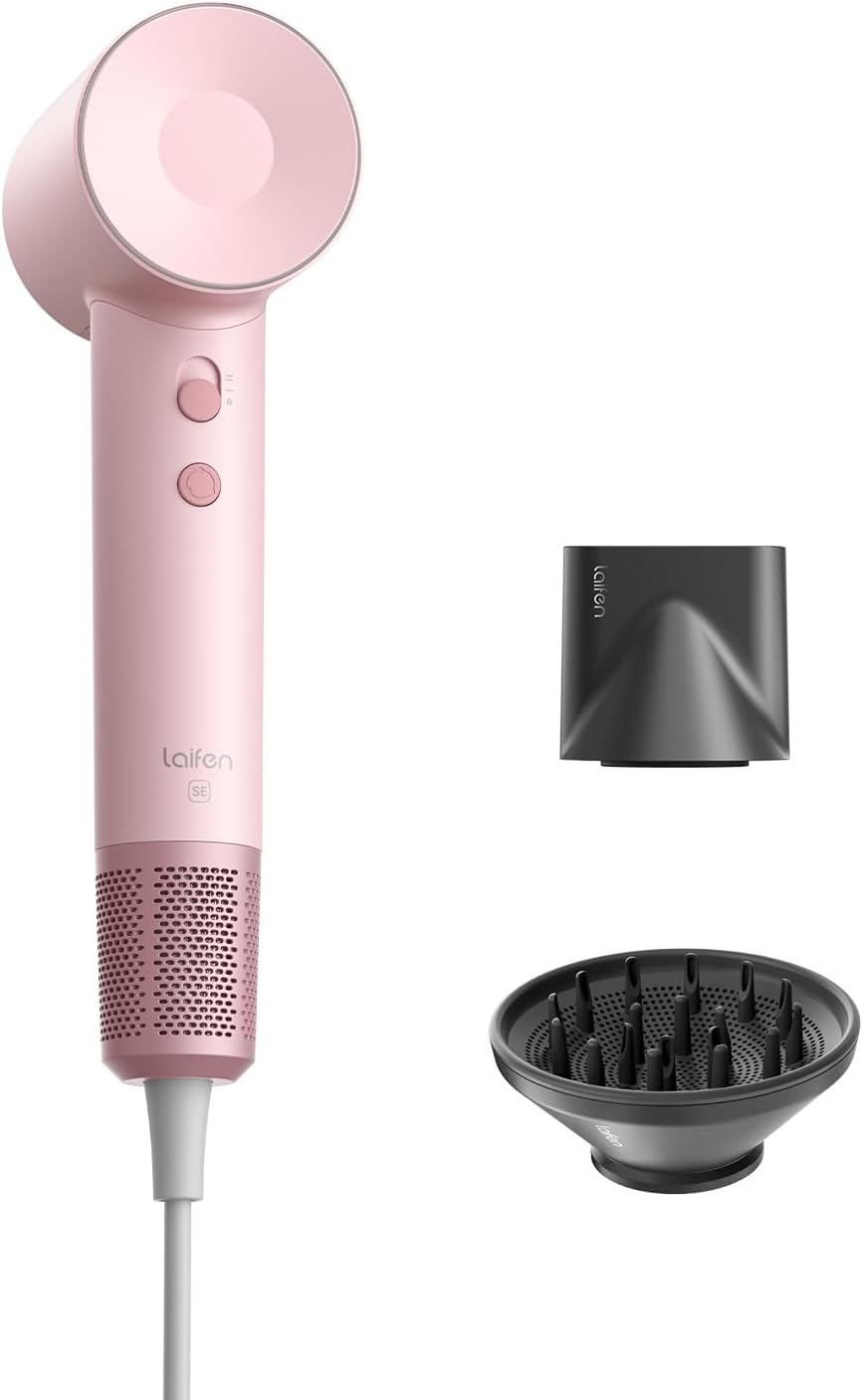 Laifen Hair Dryer SE, Blow Dryer with Diffuser & Nozzle for Curly Hair, 200M Ionic Hair Dryer with 105,000 RPM Low Noise Brushless Motor for High-Speed Drying, for Travel & Home 2024 Upgraded (Purple)