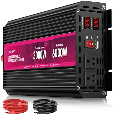 3000W Power Inverter,12V DC to AC 110V120V Peak Power 6000W with 2AC Outlets and 2.4USB Port,LCD Display Car Inverter for Outdoor Activities,Emergency