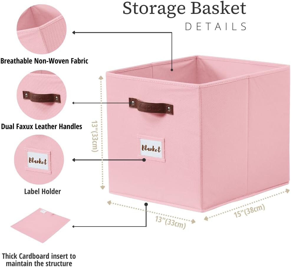 DECOMOMO Cube Storage Bin, Storage Cubes with Labels, Baskets for Shelves Kallax Linen Closet Organizers (Cube 10.5x11"/ 6pcs, Black)