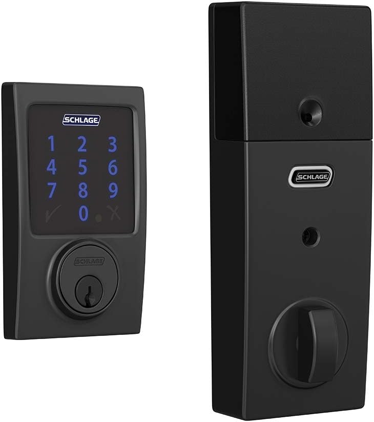 Schlage BE469ZP CEN 622 Connect Smart Deadbolt with Alarm with Century Trim in Matte Black, Z-Wave Plus Enabled