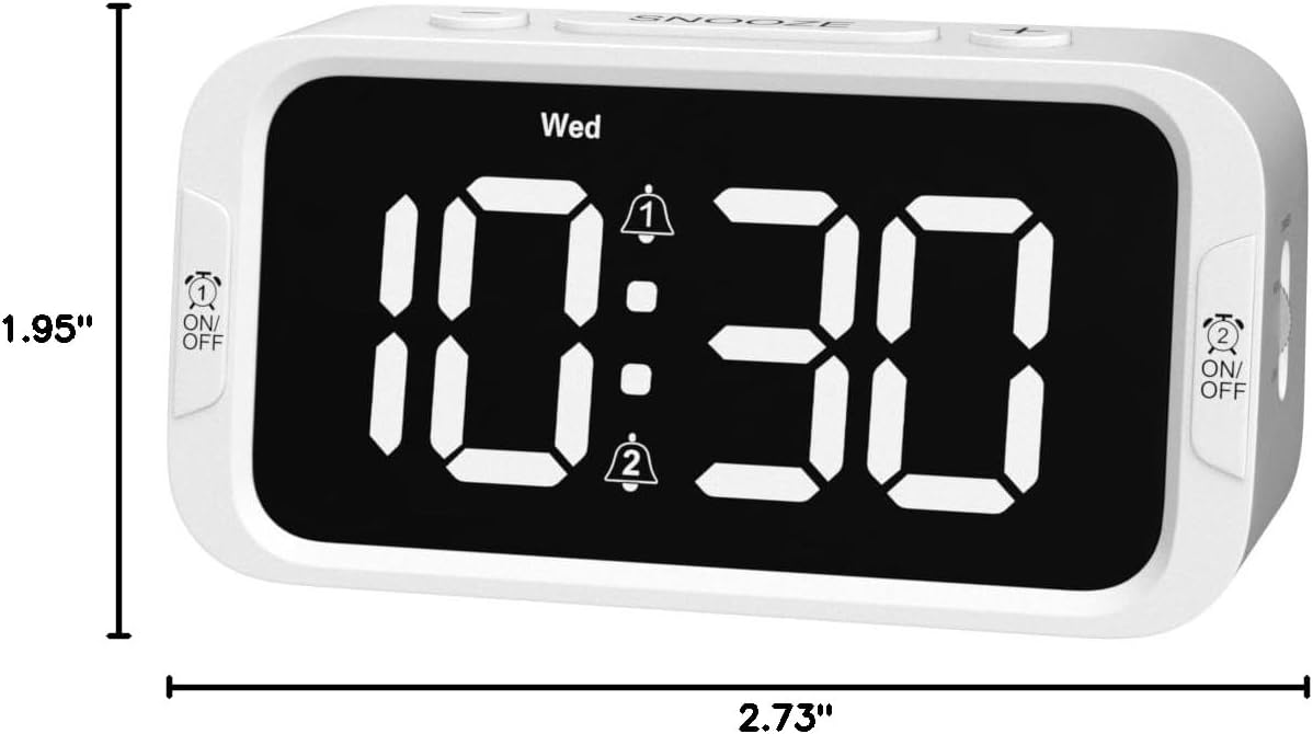 Odokee Digital Dual Alarm Clock for Bedroom, Easy to Set, 0-100% Dimmer, USB Charger, 5 Sounds Adjustable Volume, Weekday/Weekend Mode, Snooze, 12/24Hr, Battery Backup, Compact Clock for Bedside(Blue)