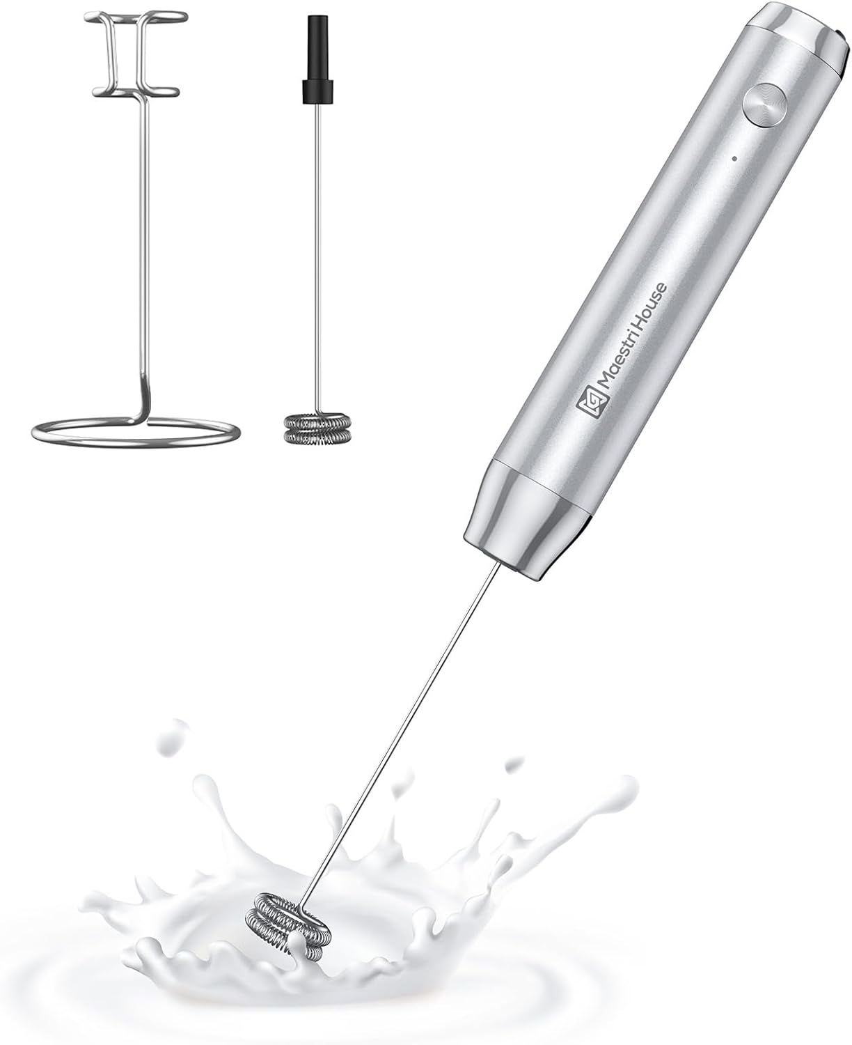 Maestri House Rechargeable Milk Frother, Handheld Electric Foam Maker Waterproof Detachable Stainless Steel Whisk Drink Mixer Foamer with Stand,LunaFro