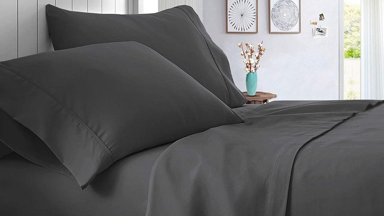 Linen Sheets 100% Egyptian Cotton- Twin-XL Sheet Set 4 Piece- 1000 Thread Count- Fits Upto 18" Deep Pocket- Long Staple Cotton Bedding, Sateen Weave-Light Blue Solid