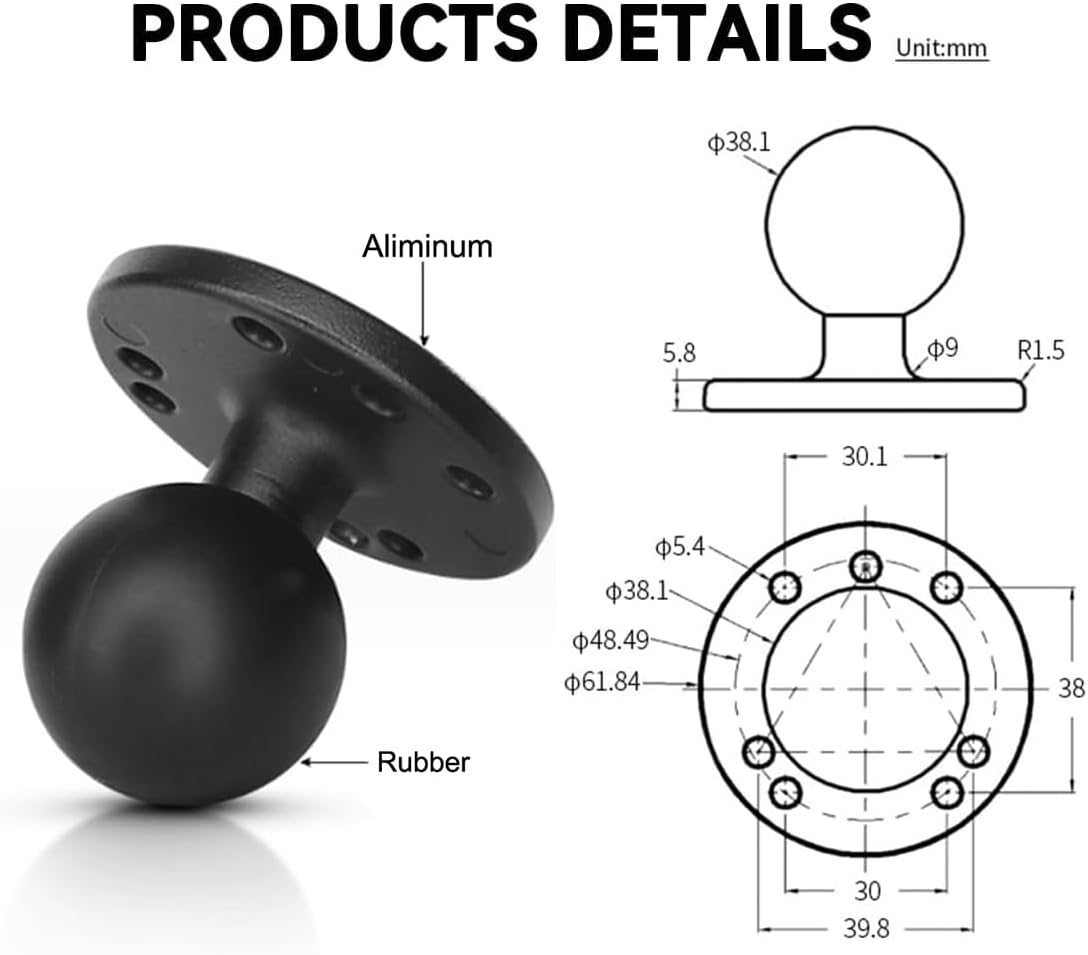 Strg Kayak Fish Finder Mount with 1.5" C Size Ball Rectangular Plate and Round Base, 3.75" Medium Arm Fish Finder Mount Boat Marine Electronic Mounts for Garmin, Lowrance and More Fish Finders