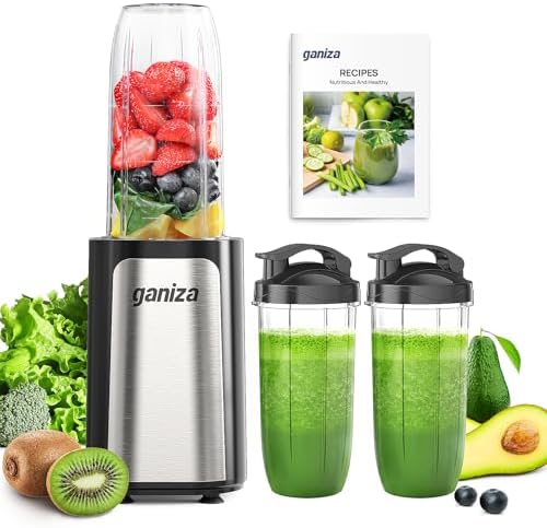 Ganiza Blender for Smoothie, 14 Pcs Smoothie Blender for Kitchen, Countertop Blender with 3 Non-BPA Portable Blender Cup and Cleaning Brush for Baby Food, Shakes, Vegetable, Nutritious Recipe