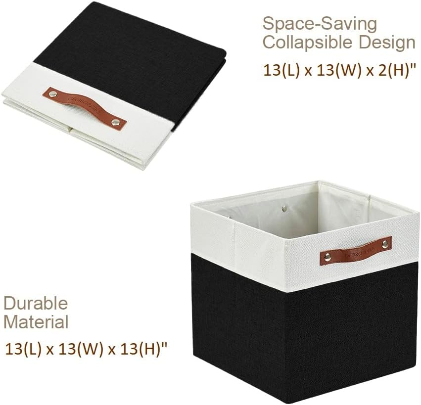 DECOMOMO Fabric Cube Storage Bin - Storage Baskets for Shelves, Kallax (Grey & White, 13 inch Cube) - 4 Pack