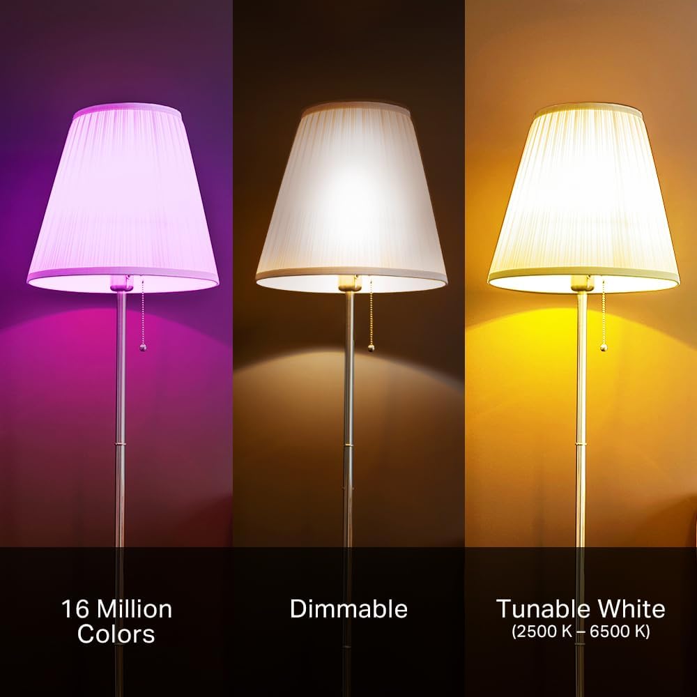 Kasa Smart Light Bulbs, Full Colour Changing Dimmable Smart WiFi Bulbs Compatible with Alexa and Google Home, A19, 9W 800 Lumens,2.4Ghz only, No Hub Required, 2-Pack (KL125P2), Multicolour