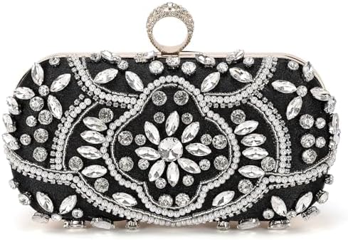 DTGN Evening Bags Clutch Purses for Women Formal, Beaded Clutch Rhinestone Handbags Shoulder Bag with Chain Sparkly