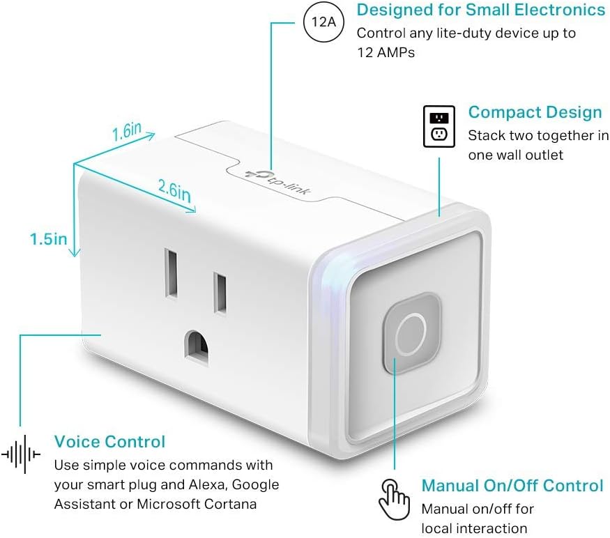 Kasa Smart Plug Mini by TP-Link (HS103P2) - Smart Home WiFi Outlet Works with Alexa, Echo and Google Home, No Hub Required, Remote Control, 2.4GHz WiFi Required, 15 Amp, UL Certified, 2-Pack, White