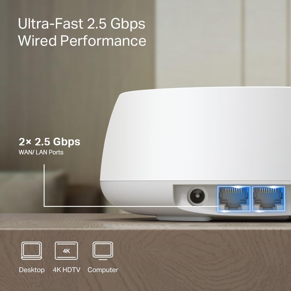 TP-Link Deco BE5000 Dual-Band WiFi 7 Mesh System (Deco BE25) – Supports 150+ Devices, 5GHz/2.4GHz, 2.5Gbps Ports, MLO, 4K-QAM, HomeShield Security, Universal Compatibility (3-Pack)