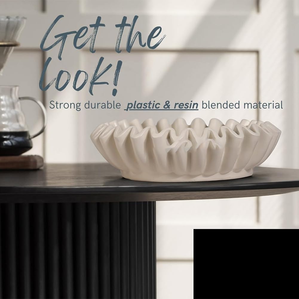 Fluted Ruffle Decorative Bowl | Resin Decorative Bowl | Home Decor Accent Bowl | Coffee Table Bowl | Small Centerpiece Bowl - PuriLite