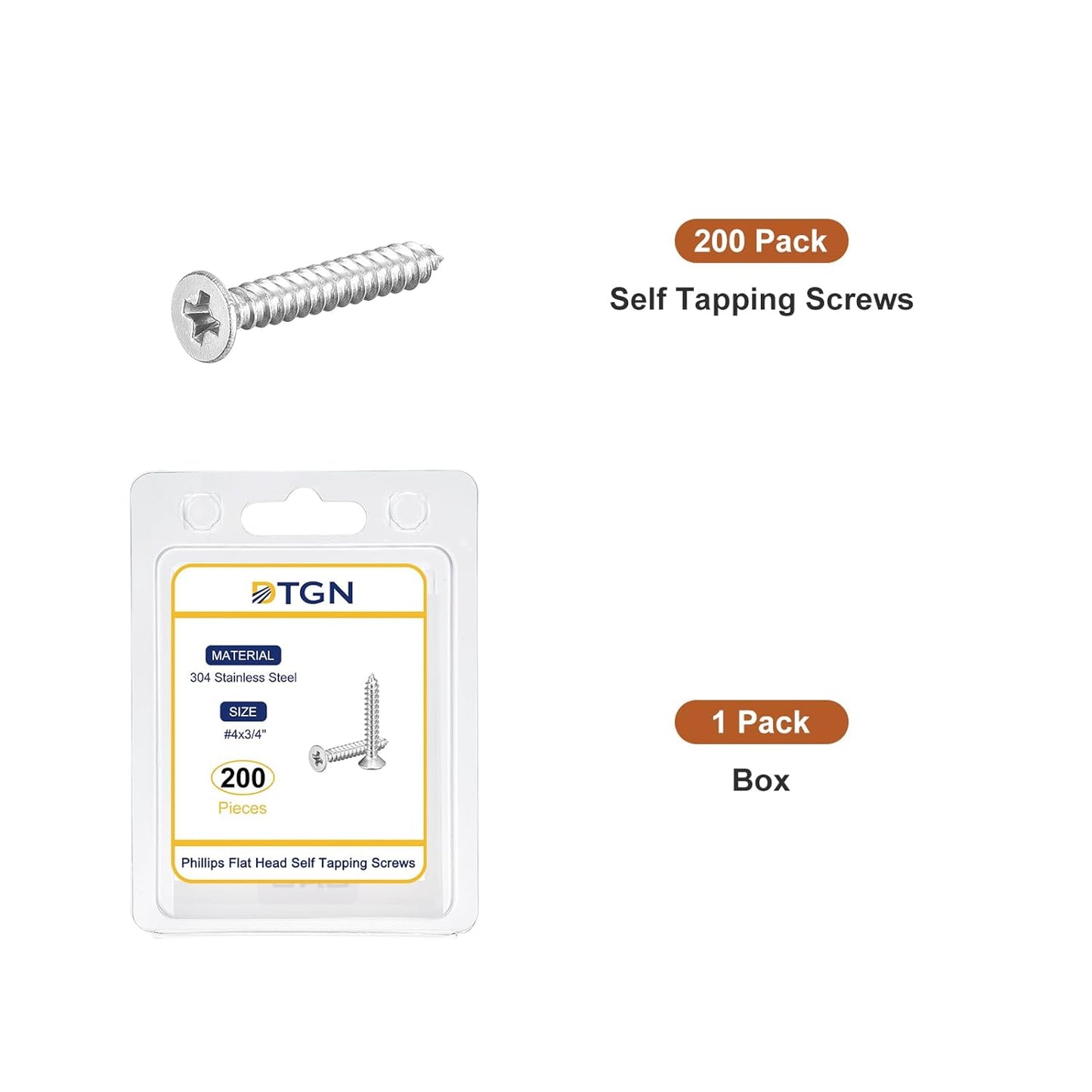 DTGN 100Pcs #6x1/2 Flat Head Wood Screws, 304 Stainless Steel Phillips Self Tapping Screws - Good for Woodworking, Furniture - Silver
