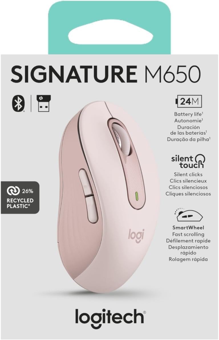 Logitech Signature M650 L Full Size Wireless Mouse - For Large Sized Hands, 2-Year Battery, Silent Clicks, Customizable Side Buttons, Bluetooth, for PC/Mac/Multi-Device/Chromebook - Black