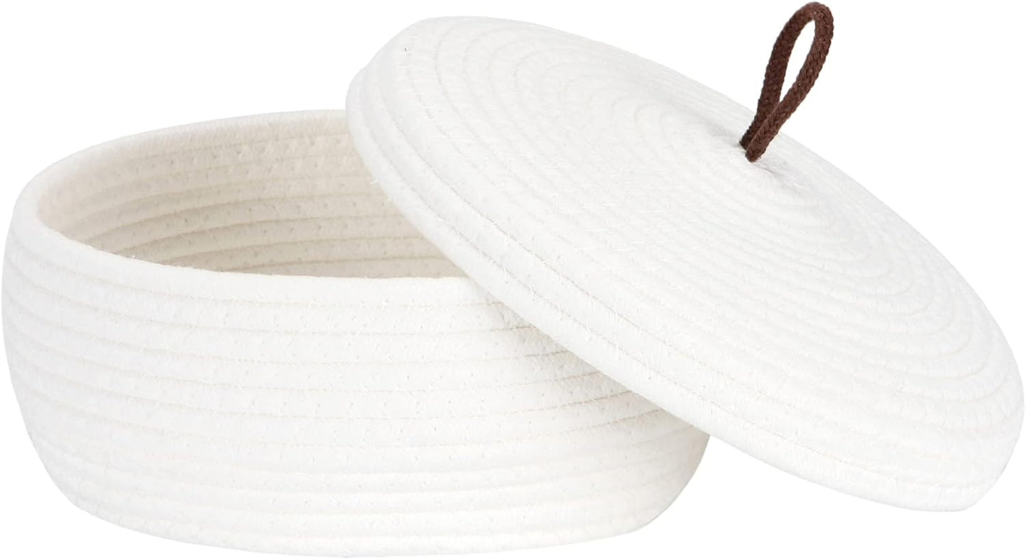 Sea Team Round Cotton Rope Storage Basket with Lid, Decorative Woven Storage Bin, Pot, Caddy, Organizer, Container for Snacks, Towels, Plants (Grey, Small)