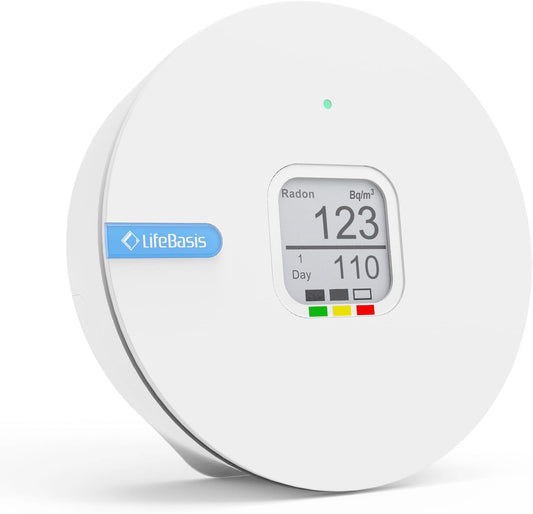 Life Basis Radon Detector for Home, Portable Radon Tester with Ink Screen Short & Long Term Radon Monitoring No Lab Fees Battery Operated, Canadian Version Bq/m3 & pCi/L Selectable, White
