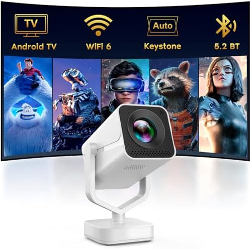 【Short Throw/Built-in Apps】 1080P Smart Mini Projector with WiFi 6 and Bluetooth, Auto Keystone Outdoor Movie Projector, 270°Adjustable Home Portable Projector for Phone/TV Stick/Laptop/HDMI