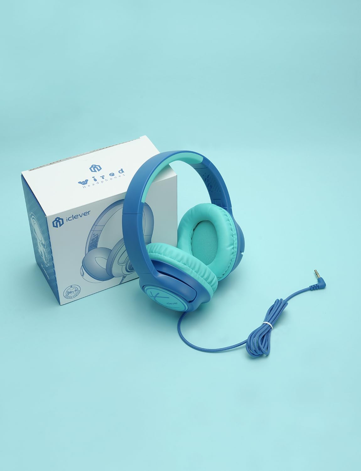 iClever Kids Headphones with Cord, 85dBA Safe Volume Wired Headphones for Kids, Stereo Sound Foldable Adjustable, 3.5mm Jack, Over Ear for School/Boys/Girls/iPad/Tablet/Travel, Blue