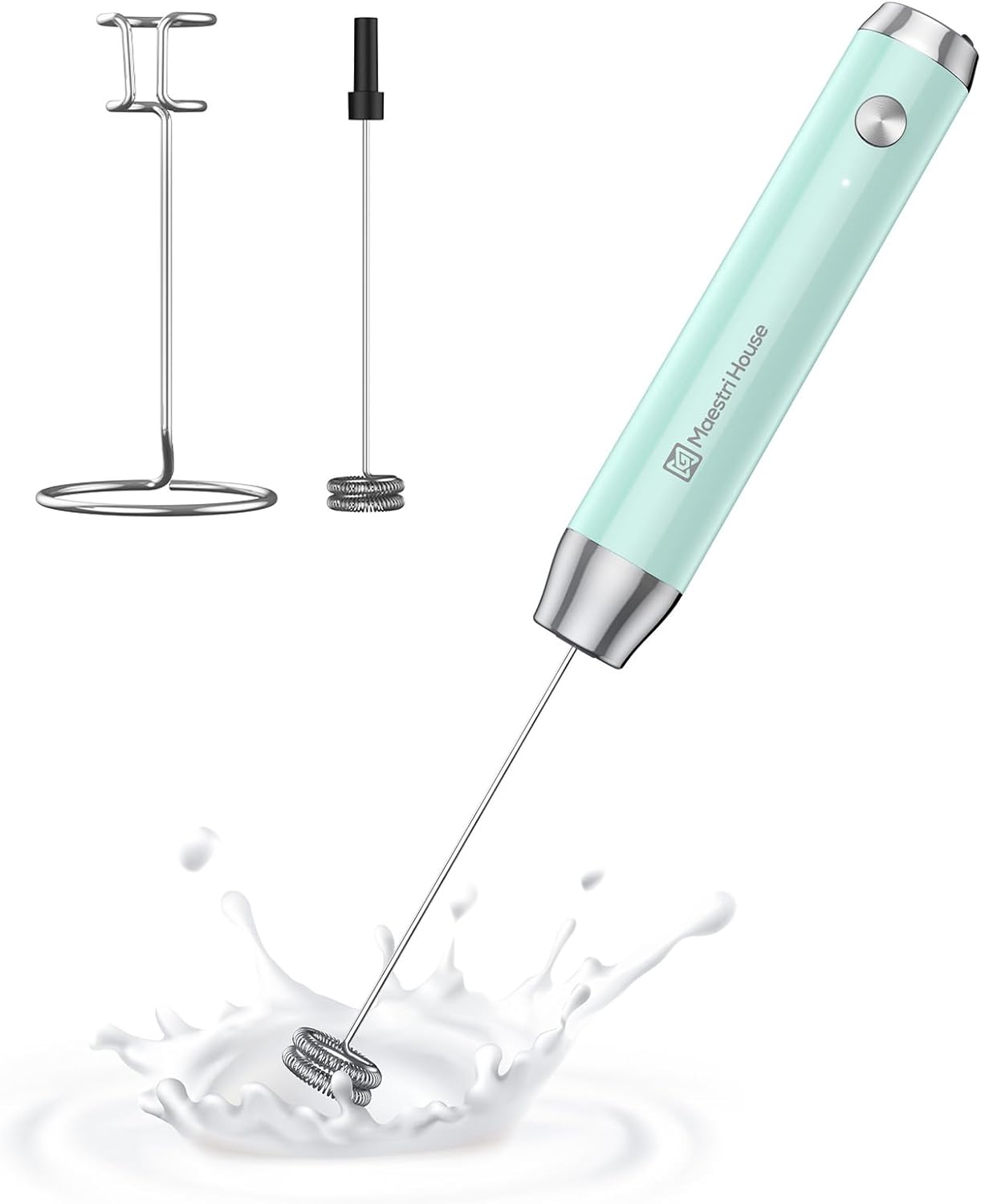 Maestri House Rechargeable Milk Frother, Handheld Electric Foam Maker Waterproof Detachable Stainless Steel Whisk Drink Mixer Foamer with Stand,LunaFro