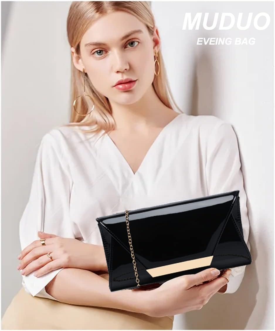MUDUO Patent Leather Envelope Clutch Purse Shiny Candy Foldover Clutch Evening Bag for Women (7018-Silver)