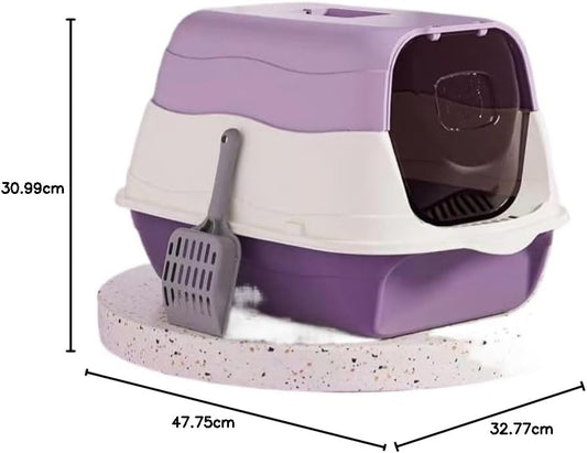 Large Covered Litter Box With Lid - Fully Enclosed Cat Toilet Pan and Scoop - PuriLite