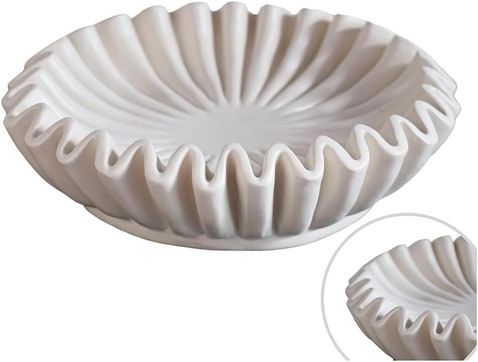 Fluted Ruffle Decorative Bowl | Resin Decorative Bowl | Home Decor Accent Bowl | Coffee Table Bowl | Small Centerpiece Bowl - PuriLite