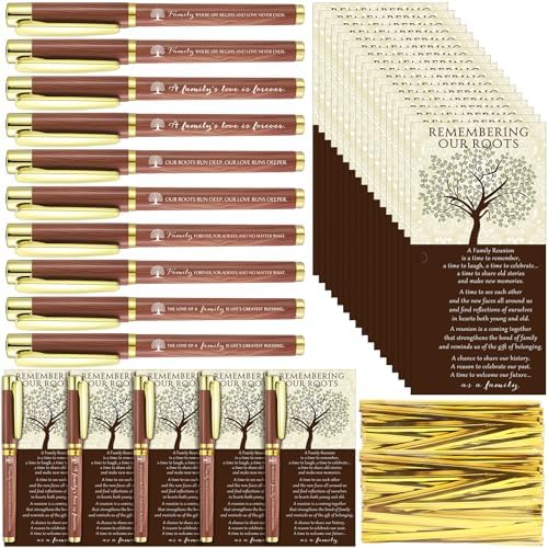 Sayglossy 60 Set Family Reunion Favors Gift Include 5 Styles Ballpoint Pens with Remembering Our Roots Gift Cards and Ties for Gathering Reunion Theme Party Decorations