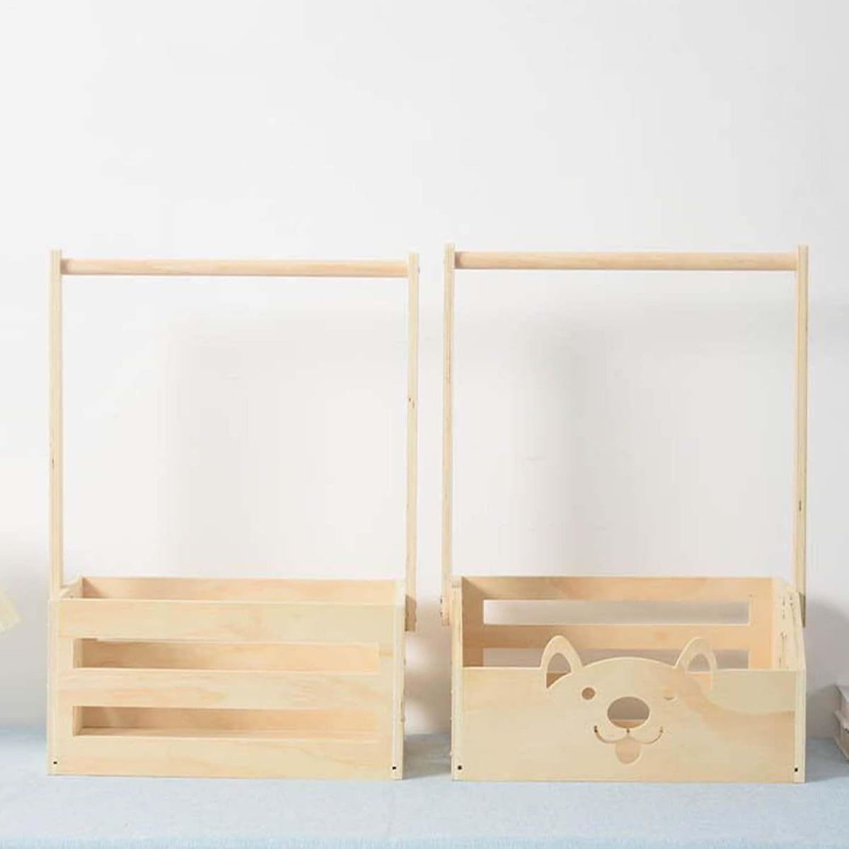Wooden Baby Storage Organizer | Nursery Basket with 5 Hangers