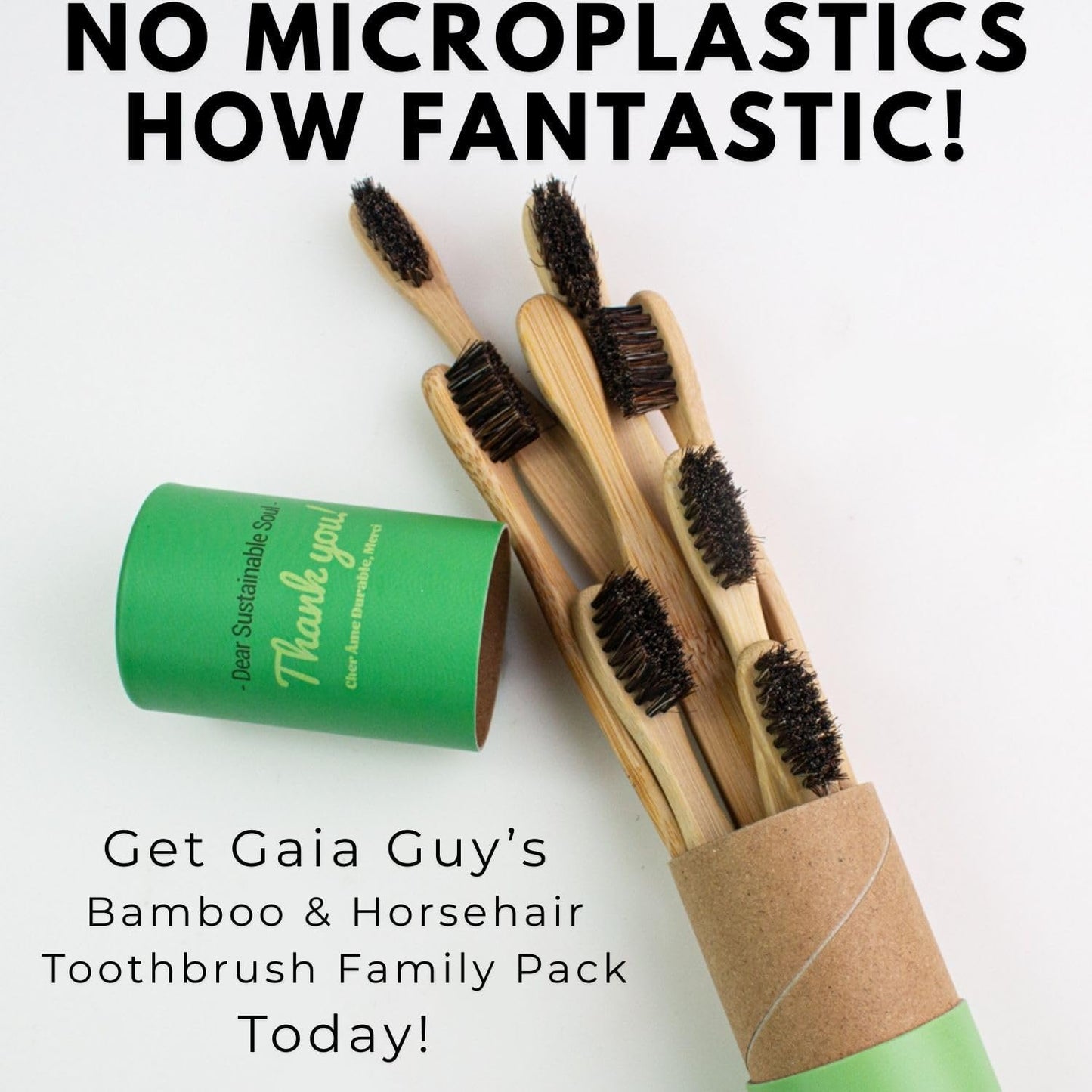 Gaia Guy Natural Bristle Bamboo Toothbrush Family Pack (NO Nylon - Horsehair ONLY) - Totally Compostable & Biodegradable Horse Hair Bristle and Bamboo Toothbrushes - Zero Waste - 4 Kids and 4 Adults