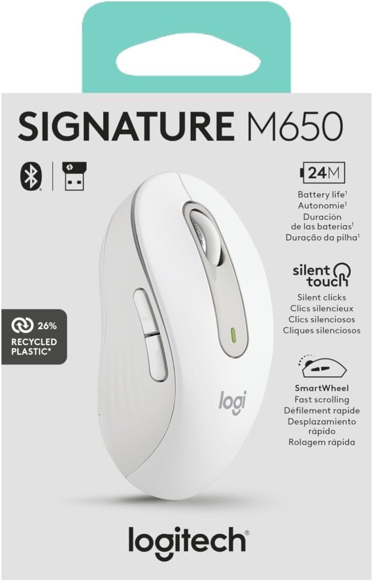 Logitech Signature M650 L Full Size Wireless Mouse - For Large Sized Hands, 2-Year Battery, Silent Clicks, Customizable Side Buttons, Bluetooth, for PC/Mac/Multi-Device/Chromebook - Black