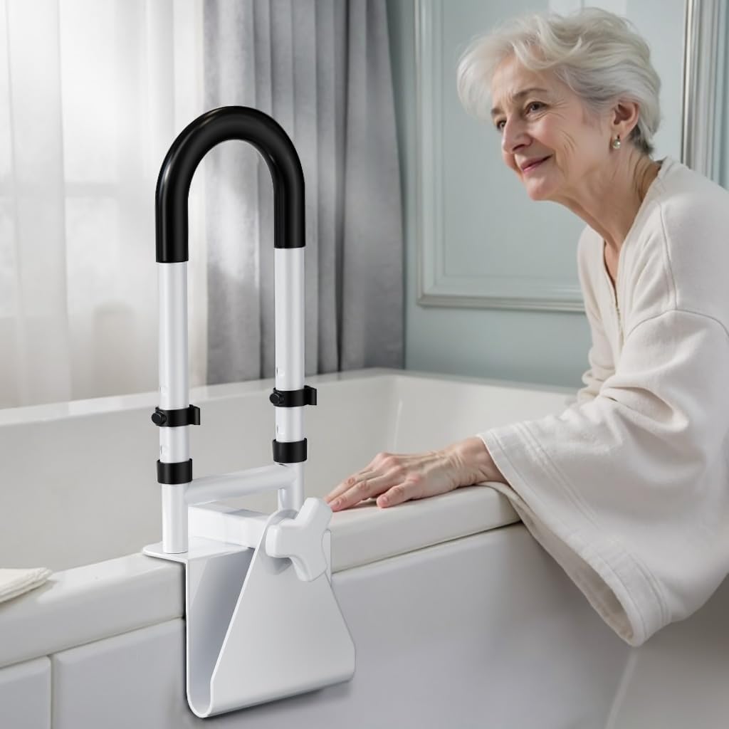 Adjustable Bathtub Safety Rail: Shower Grab Bar Handle for Seniors, Elderly, and Disabled, Fits 3 to 7 Inch Tub Walls, Bathroom Safety Bars with Non-Slip Grip, Supports 300 lbs
