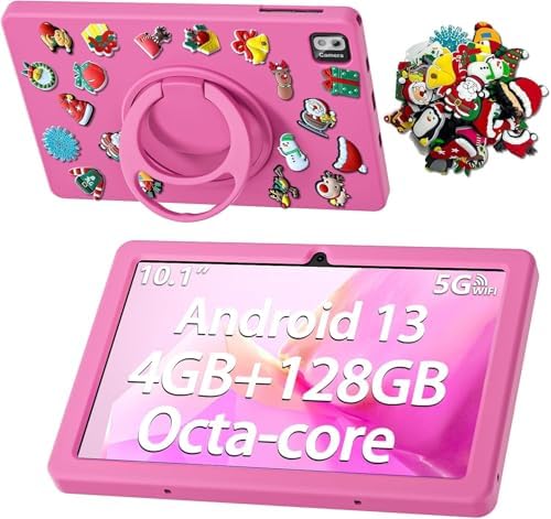 SGIN 10.1 Inch Tablet, 4GB RAM 128GB ROM, Android 13 Tablets, Octa-Core 2.0Ghz Processor, 1280 * 800 IPS Screen, 2MP+8MP Camera, 6000mAh, WiFi, Bluetooth 5.0 (Pink)