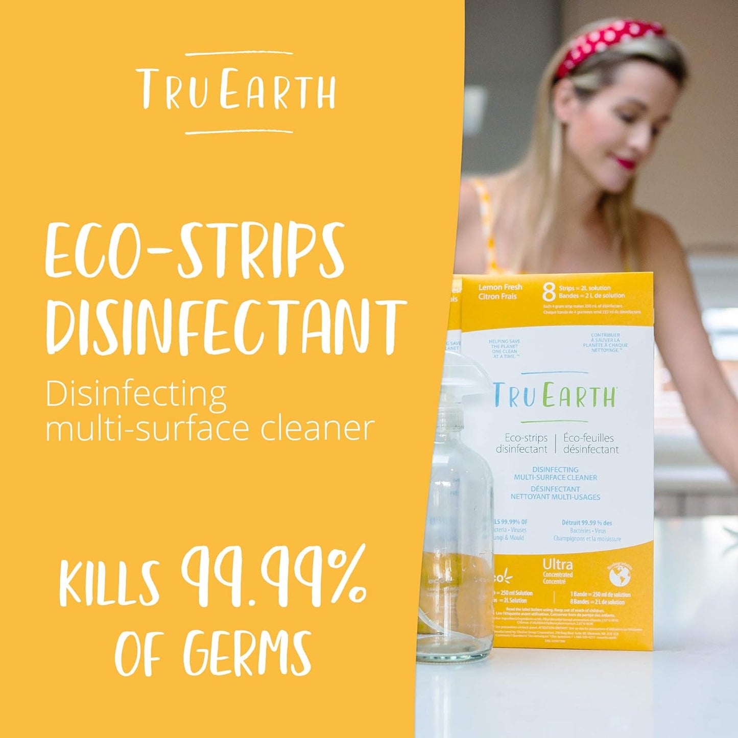 Tru Earth Multi-Surface Cleaner Eco-Strips | Plastic Jug-Free & Easy to Use | 8 Strips, Lemon Fresh