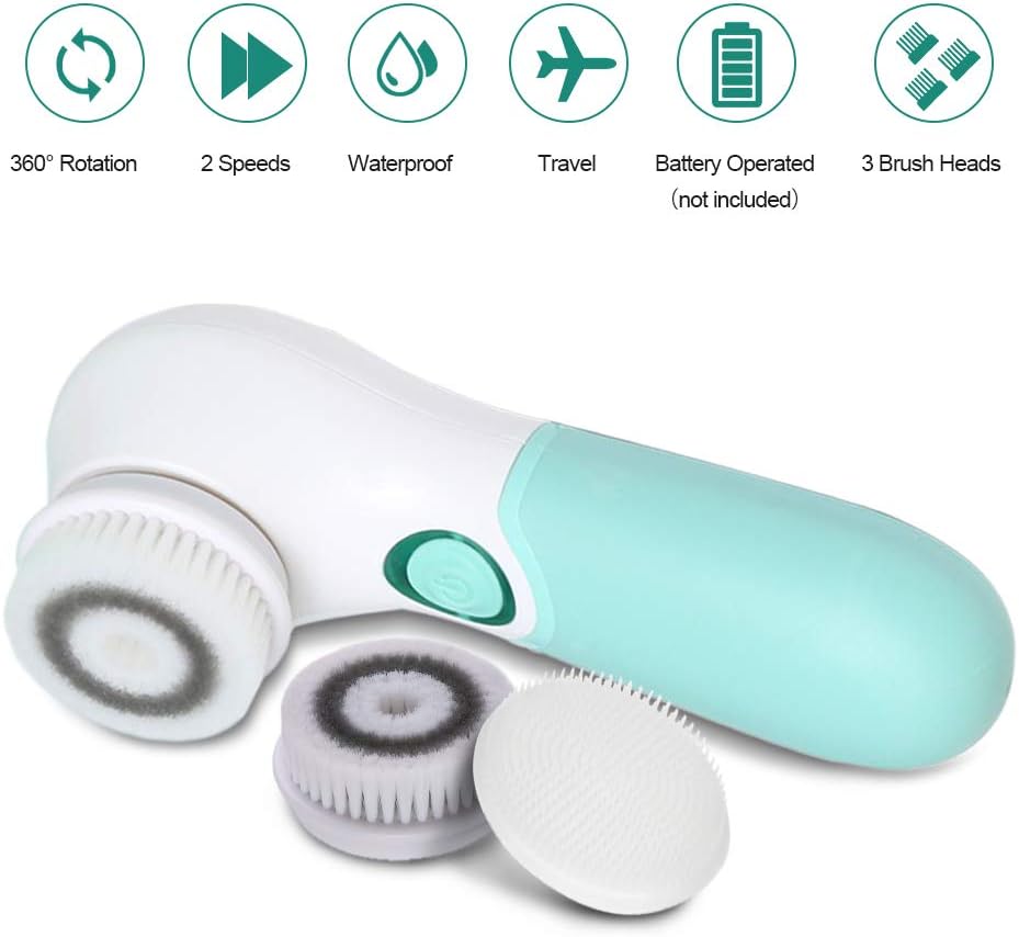 Facial Cleansing Brush Electric Facial Exfoliating Massage Brush with 3 Cleanser Heads and 2 Speeds Adjustable for Deep Cleaning, Removing Blackhead, Face Massaging