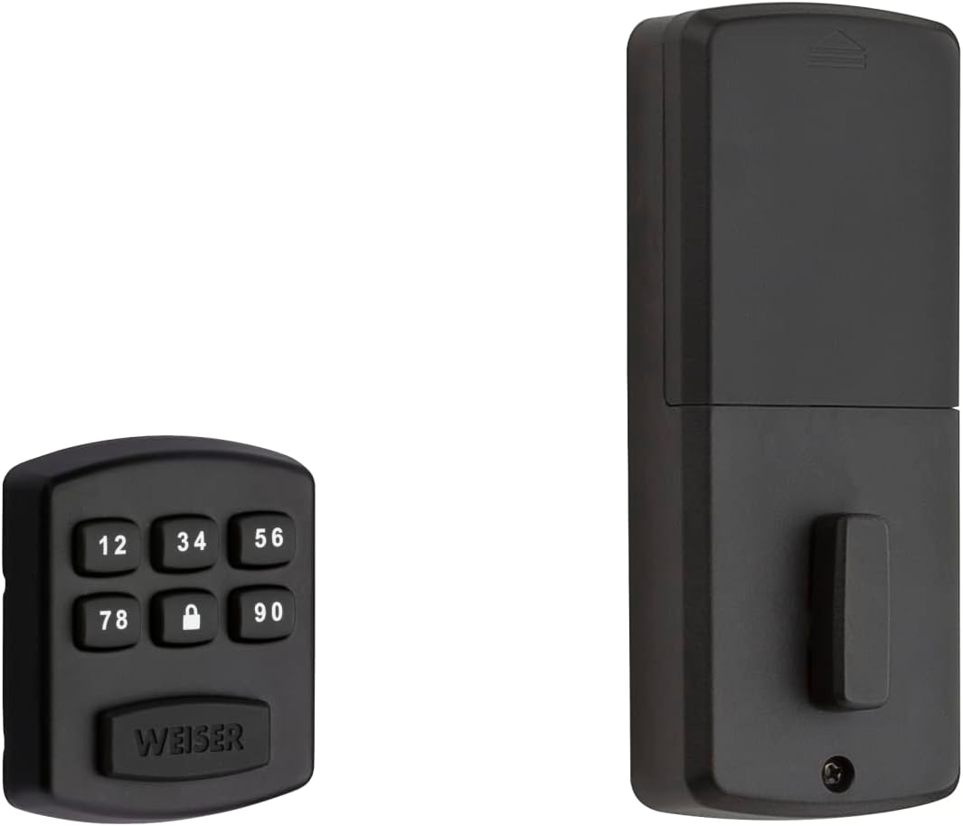Weiser Powerbolt 3 Matte Black Keyless Entry Door Lock/Deadbolt Lock, 10-Button Keypad Door Lock with Auto Lock and 12-Month Battery Life, Electronic Door Locks for Front Door, Home Décor