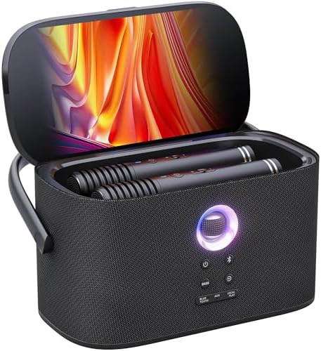 Karaoke Machine for Adults & Kids with Screen Lyrics Display, 2 Wireless Microphones Auto-Charging, Portable Bluetooth Speaker PA System WiFi/HDMI, Home Outdoor Party Speaker (Shell Series) (Shell S2)