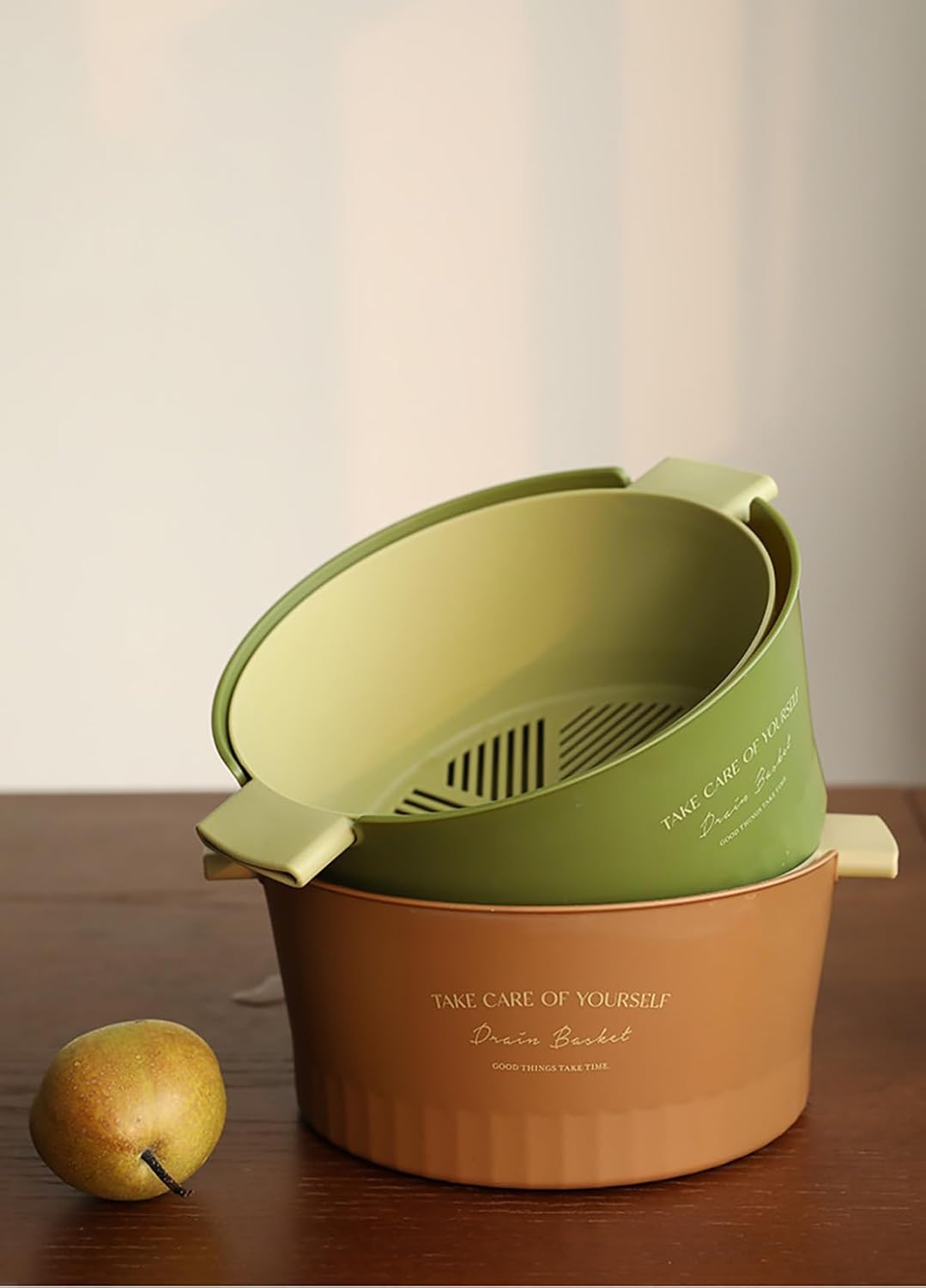 Kitchen Washbas Food Strainer Drain Basket Rotating Drainer Double-Layer Basin Vegetable Fruit Washing Strainer