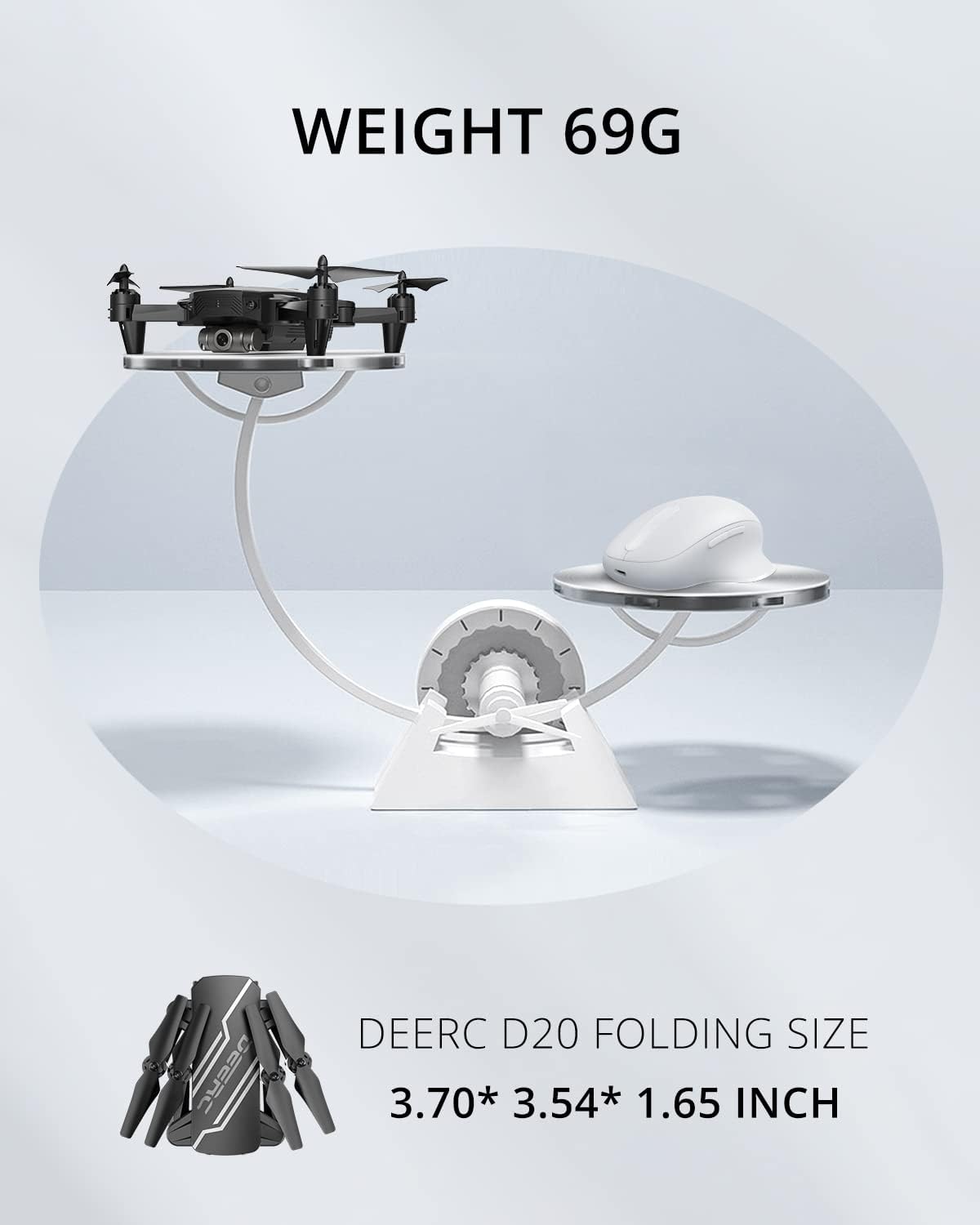 DEERC D20 Mini Drone Foldable for Kids with 720P HD FPV Camera Remote Control Toys Gifts for Boys Girls with Tap Fly,Auto Hover,Voice/Gesture Control,Speed Adjustment,2 Batteries,3D Flip