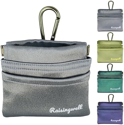 Raisingwell Dog Treat Pouch, Black Pocket Sized Pet Training Pouch, Cotton Fabric, Hand Free Dog Walking Bag with Carabiner, Self-Closing Pet Feed Snack Reward, for Pet Puppy Travel or Outdoor Use