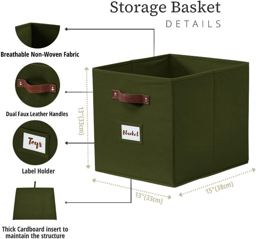 DECOMOMO Cube Storage Bin, Storage Cubes with Labels, Baskets for Shelves Kallax Linen Closet Organizers (Cube 10.5x11"/ 6pcs, Black)