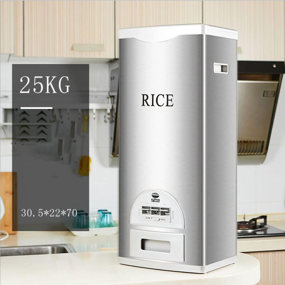Rice Tank Rice Storage Rice Storage Container Stainless Steel 25/33/45/55/66LB Sealed Grain Rice Cabinet Rice Storage Bucket (Black 20kg)