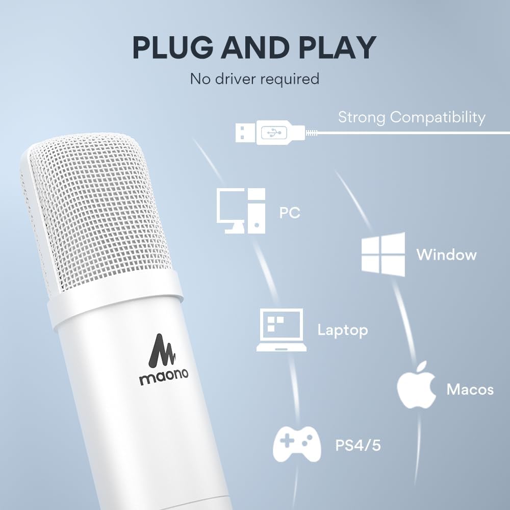 USB Microphone, MAONO 192kHz/24Bit Plug & Play PC Computer Podcast Condenser Cardioid Metal Mic Kit with Professional Sound Chipset for Recording, Gaming, Singing, YouTube (AU-A04)