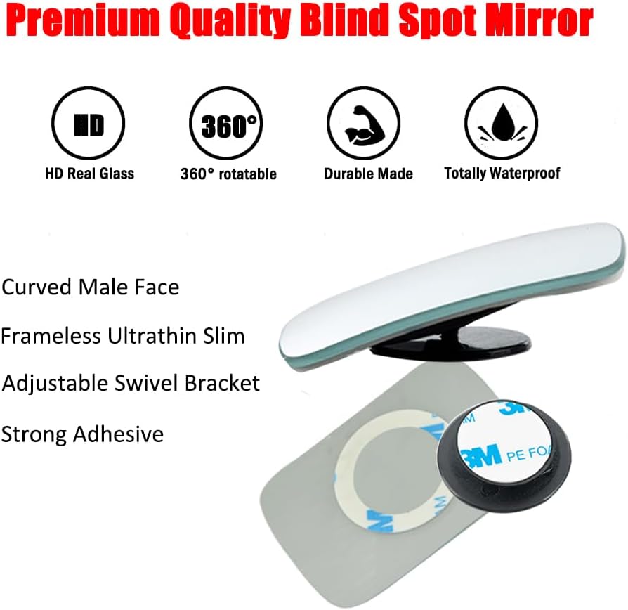 Ampper Blind Spot Mirror, 2" Round HD Glass Frameless Convex Rear View Mirror, Pack of 2 - PuriLite