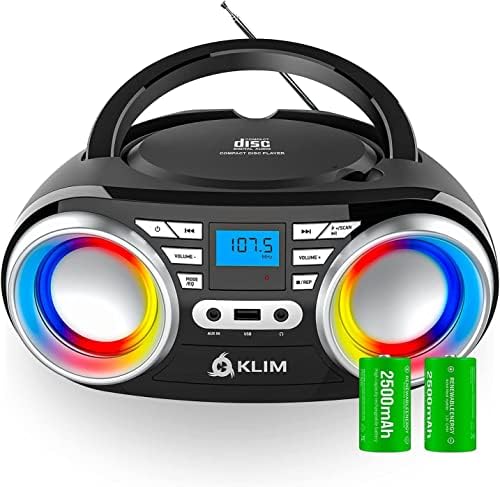 KLIM B3 Portable CD Player Boombox with FM Radio, Bluetooth, USB, AUX, and FM Radio Dual Speakers, EQ Sound Effects, 20 Preset Stations, Compact and Lightweight - Black No RGB