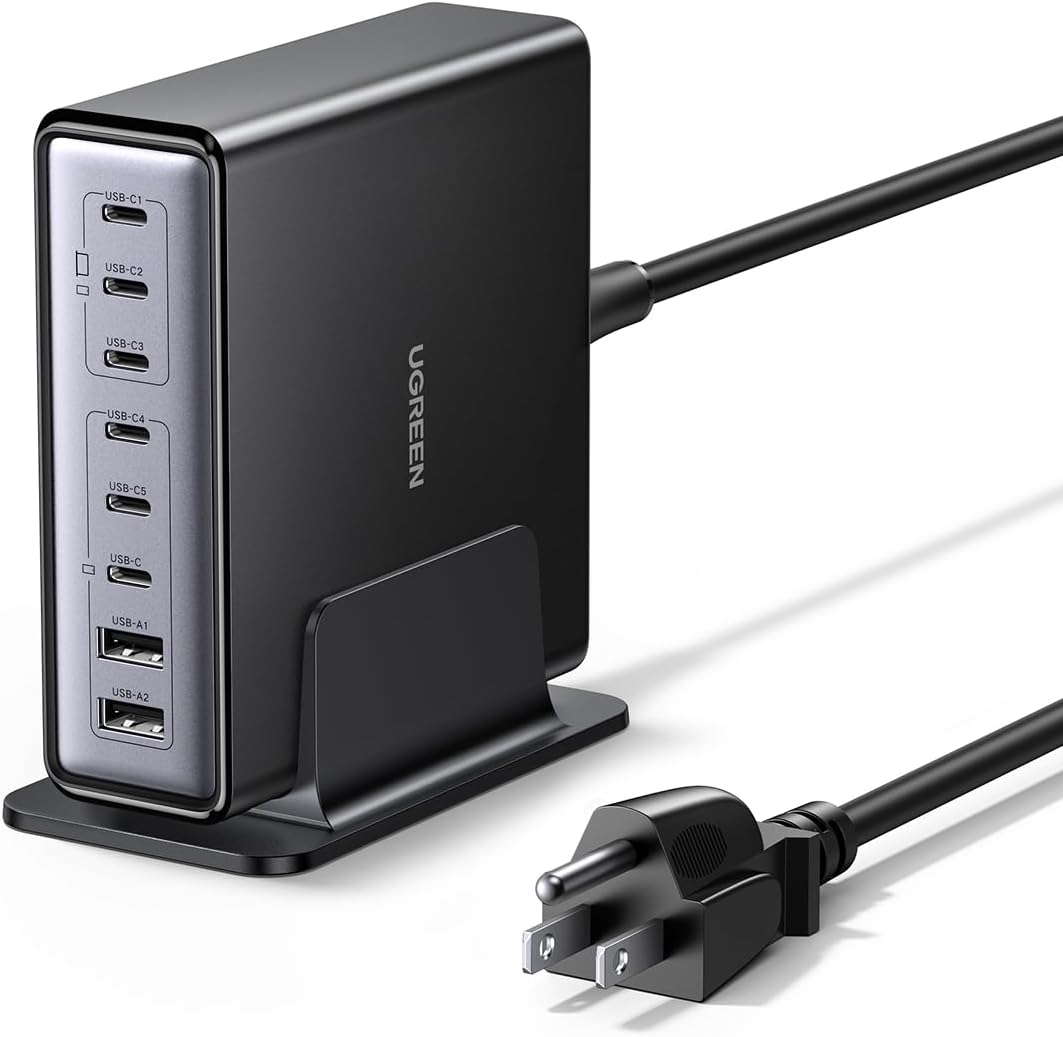 UGREEN 200W 8-Port GaN USB C Charger Block, Desktop Charging Station USB C and USB PD 100W Fast Charging Compatible for MacBook Pro 16" Air, XPS 13, iPad Pro, iPhone 16 Pro, Galaxy S25