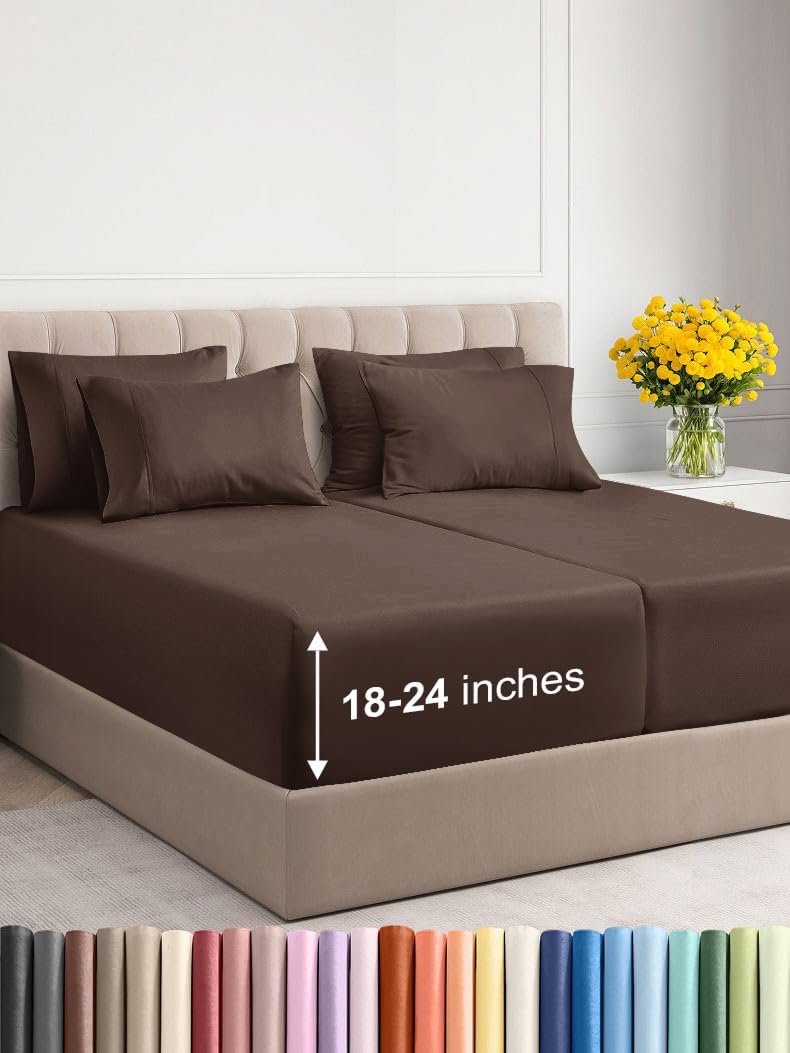 Extra Deep Queen Sheet Set - 6 Piece Breathable & Cooling Sheets - Hotel Luxury Bed Sheets Set - Easy & Secure Fit - Soft, Wrinkle Free & Comfy Sheets Set - White Sheet Set w/Extra Deep Pockets