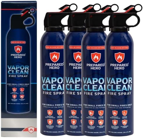 Vapor Clean Fire Spray by Prepared Hero - 8 Pack - Portable Fire Extinguisher for Home, Car, Garage, Kitchen - Works on Electrical, Grease, Battery Fires & More - Compact, Easy to Use