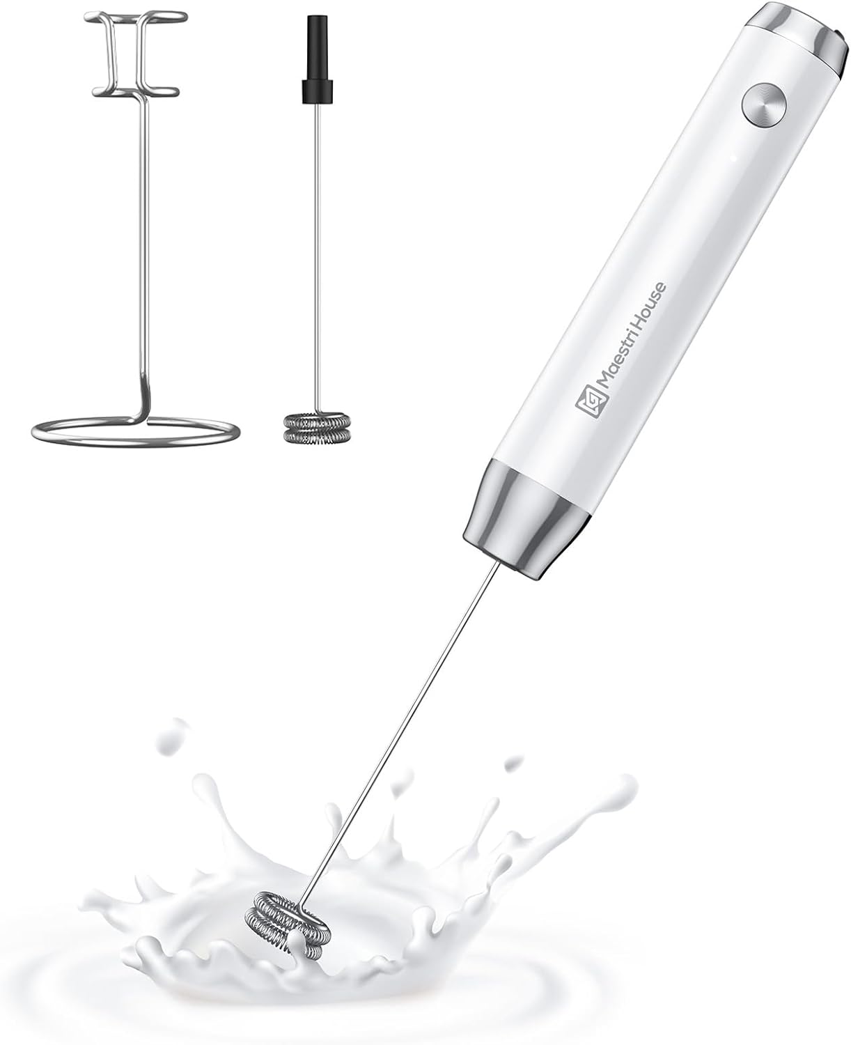Maestri House Rechargeable Milk Frother, Handheld Electric Foam Maker Waterproof Detachable Stainless Steel Whisk Drink Mixer Foamer with Stand,LunaFro